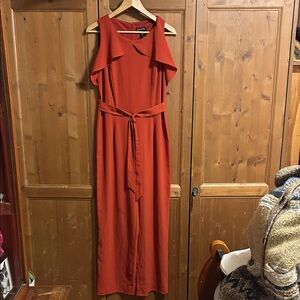 Enfocus Studio Rust Orange Sleeveless Jumpsuit with Waist Tie, size 8